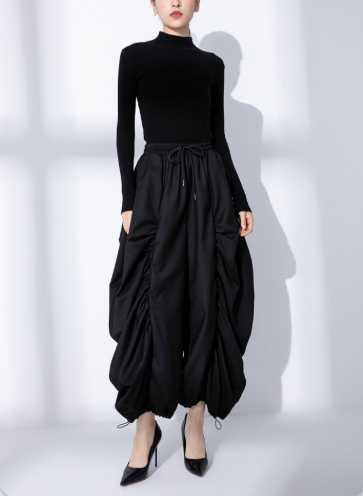 ruched balloon midi skirt with adjustable drawstrings – NOIRIA