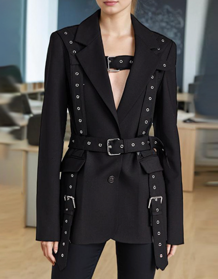Tailored blazer with buckle harness details – AHMID