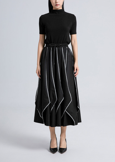 high-neck knit top with contrast-stitched midi skirt – LINE
