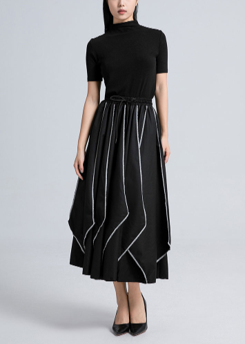 high-neck knit top with contrast-stitched midi skirt – LINE