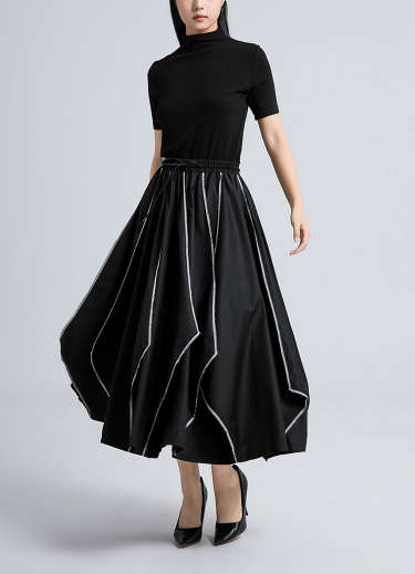 high-neck knit top with contrast-stitched midi skirt – LINE