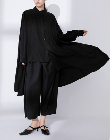 oversized longline shirt with asymmetric hem – DRAPE