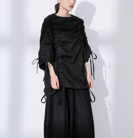 oversized ruched top with adjustable tie sleeves – GATHER