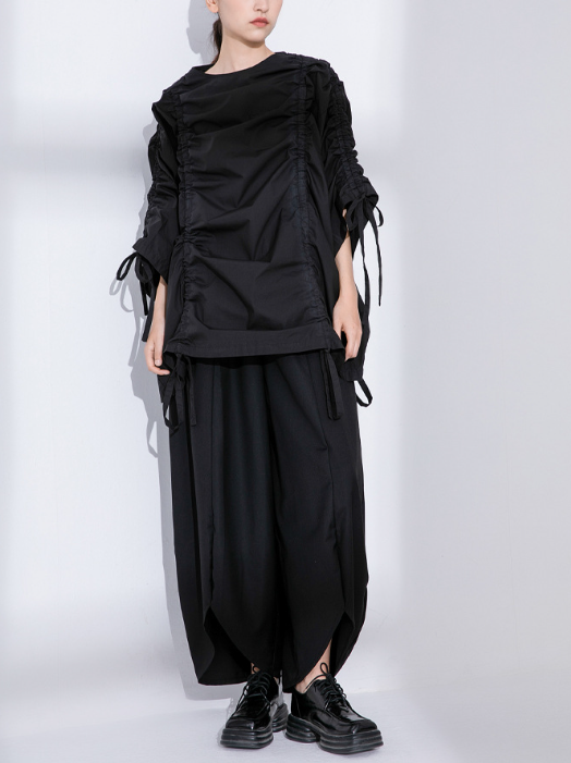 oversized ruched top with adjustable tie sleeves – GATHER