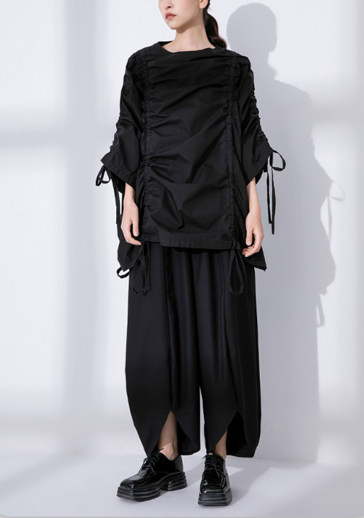 oversized ruched top with adjustable tie sleeves – GATHER