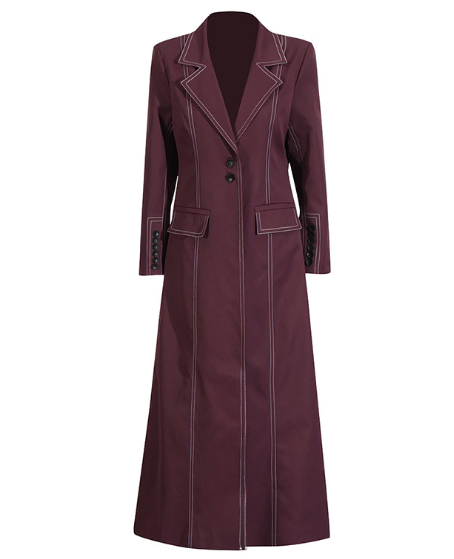 tailored longline blazer dress with contrast stitching – BORDEAUX