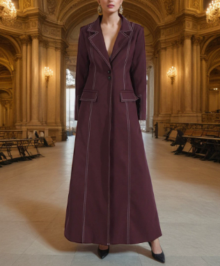 tailored longline blazer dress with contrast stitching – BORDEAUX