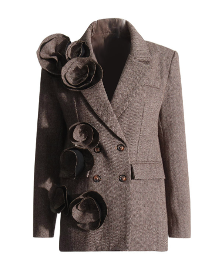 tailored blazer with sculptural floral appliqué – COCOA
