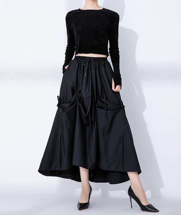 drawstring waist flowy maxi skirt – WAVE