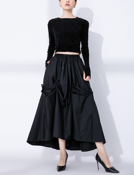 drawstring waist flowy maxi skirt – WAVE