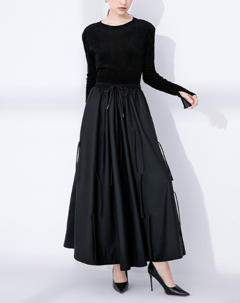 drawstring waist flowy maxi skirt – WAVE