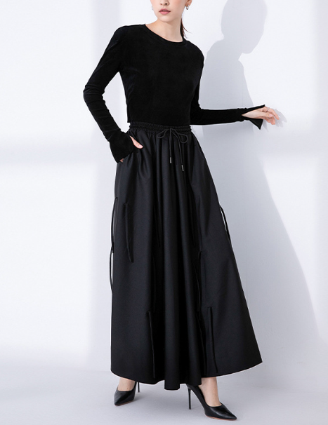 drawstring waist flowy maxi skirt – WAVE