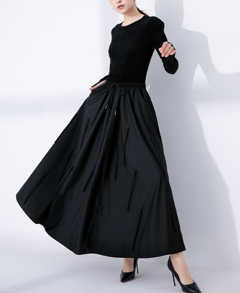 drawstring waist flowy maxi skirt – WAVE