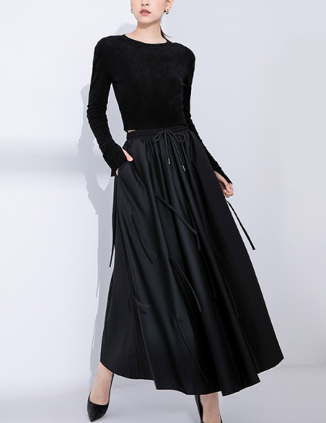 drawstring waist flowy maxi skirt – WAVE