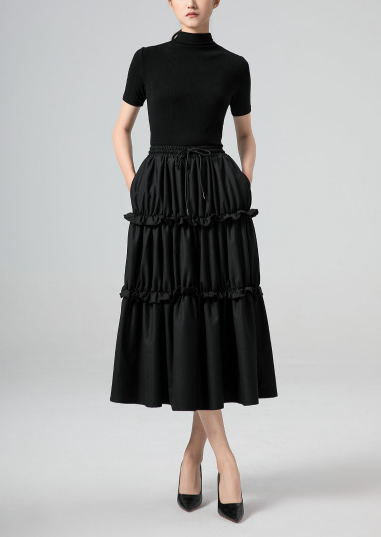 tiered ruffle midi skirt with drawstring waist – CASCADE