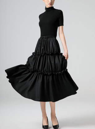tiered ruffle midi skirt with drawstring waist – CASCADE