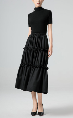 tiered ruffle midi skirt with drawstring waist – CASCADE