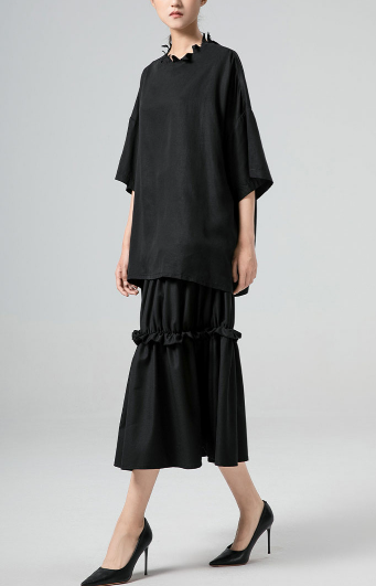 tiered ruffle midi skirt with drawstring waist – CASCADE