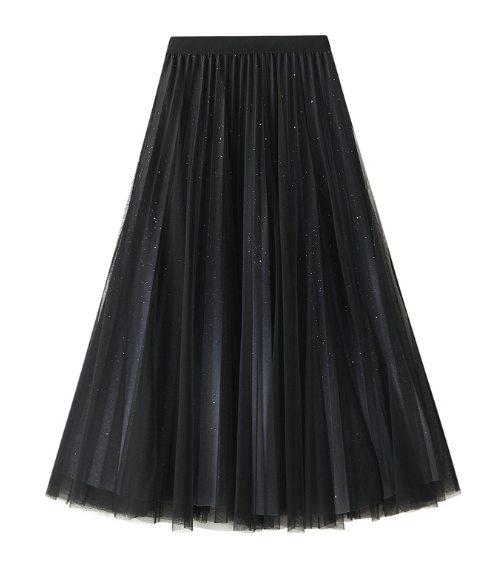glittered tulle midi skirt with elastic waistband – MIDNIGHT