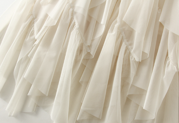 asymmetric ruffled tulle midi skirt with elastic waist – TAUPE