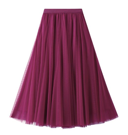 pleated tulle midi skirt with elastic waistband – SILVER