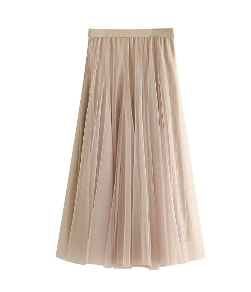 pleated tulle midi skirt with elastic waistband – SILVER