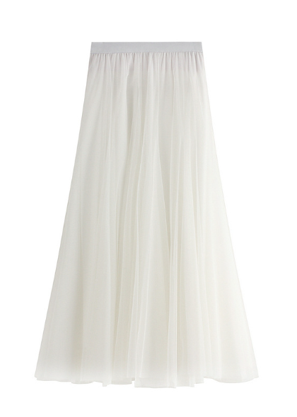 pleated tulle midi skirt with elastic waistband – SILVER