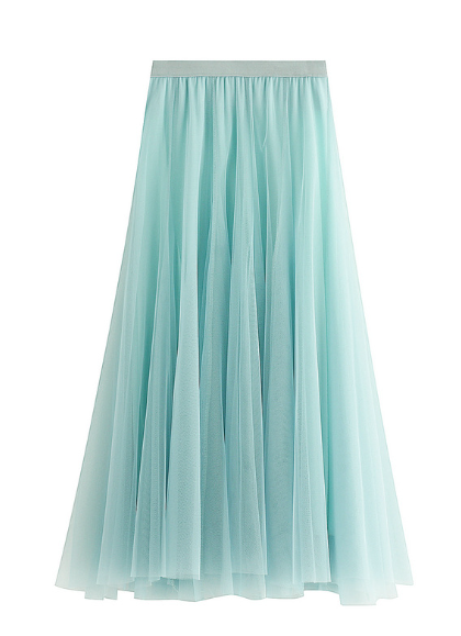 pleated tulle midi skirt with elastic waistband – SILVER