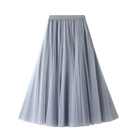 pleated tulle midi skirt with elastic waistband – SILVER
