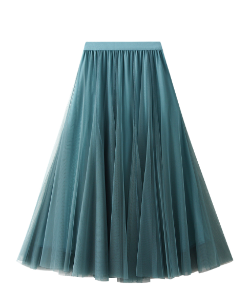 pleated tulle midi skirt with elastic waistband – SILVER