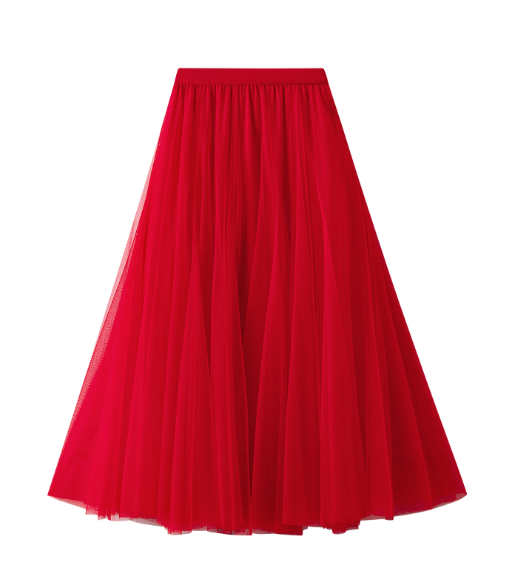 pleated tulle midi skirt with elastic waistband – SILVER