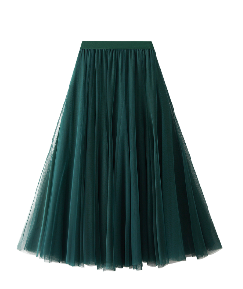 pleated tulle midi skirt with elastic waistband – SILVER
