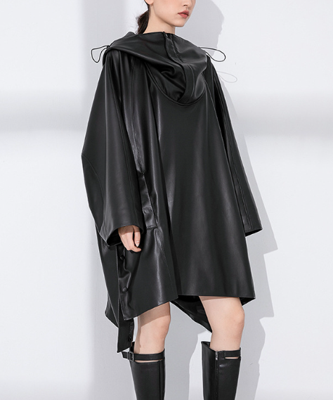 oversized faux-leather mini dress with drawstring collar – DRIFT