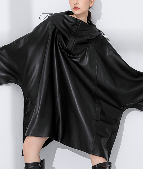 oversized faux-leather mini dress with drawstring collar – DRIFT