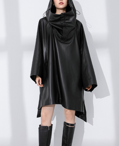 oversized faux-leather mini dress with drawstring collar – DRIFT