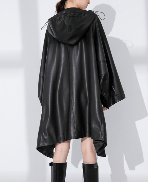 oversized faux-leather mini dress with drawstring collar – DRIFT