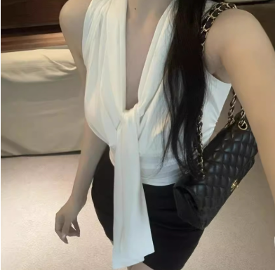 asymmetric draped sleeveless top with front tie – NOVA