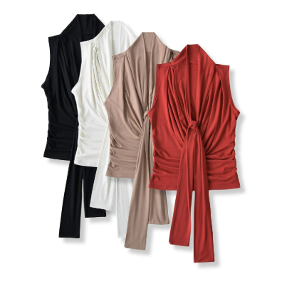 asymmetric draped sleeveless top with front tie – NOVA