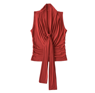 asymmetric draped sleeveless top with front tie – NOVA