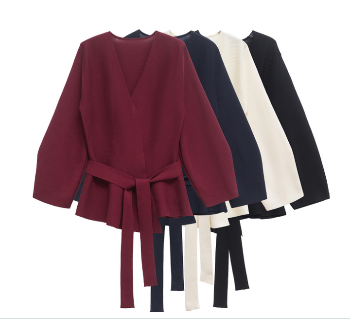 long-sleeve wrap blouse with waist tie – VELORA