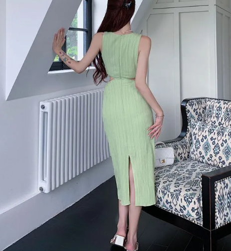 Sleeveless ribbed midi dress with twisted waist cut-outs – SAGEA