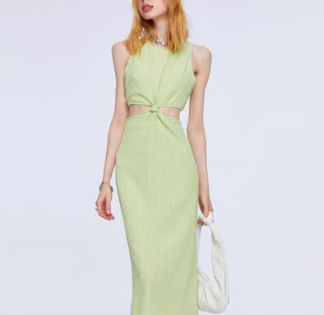 Sleeveless ribbed midi dress with twisted waist cut-outs – SAGEA