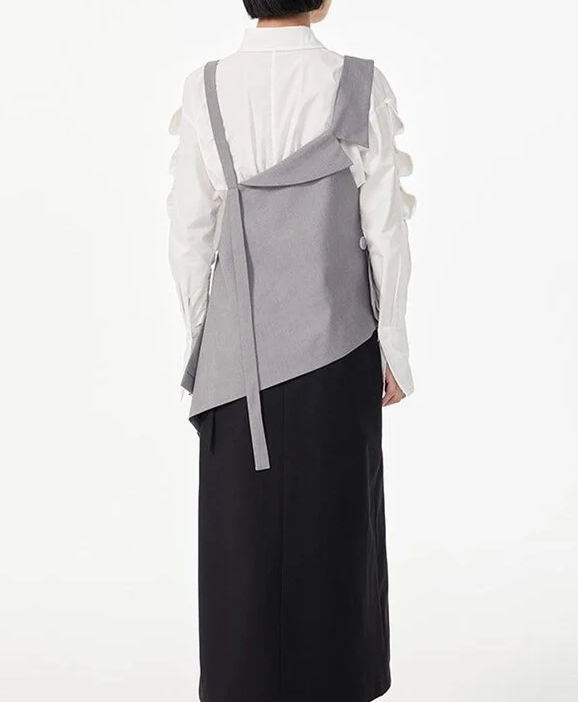 Asymmetric buttoned vest top with layered shirt detail – GREYA