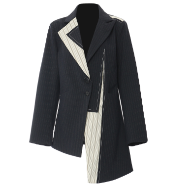 Asymmetric pinstripe blazer with contrast panel – MILLLA