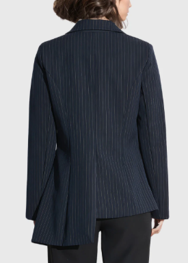 Asymmetric pinstripe blazer with contrast panel – MILLLA