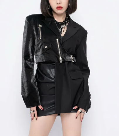 Asymmetric contrast blazer with sculpted lapel – ECLIPSE