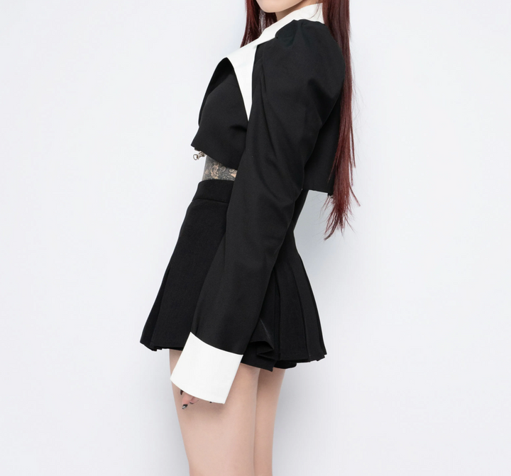 cropped contrast collar blazer mini dress – VELVET