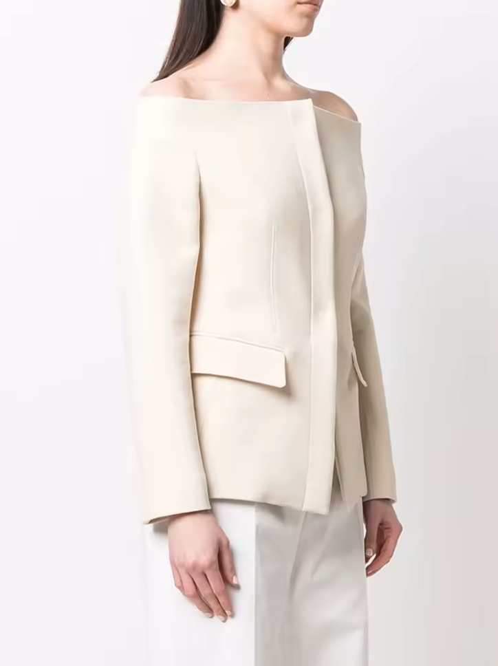 off-shoulder tailored blazer jacket – IVORY