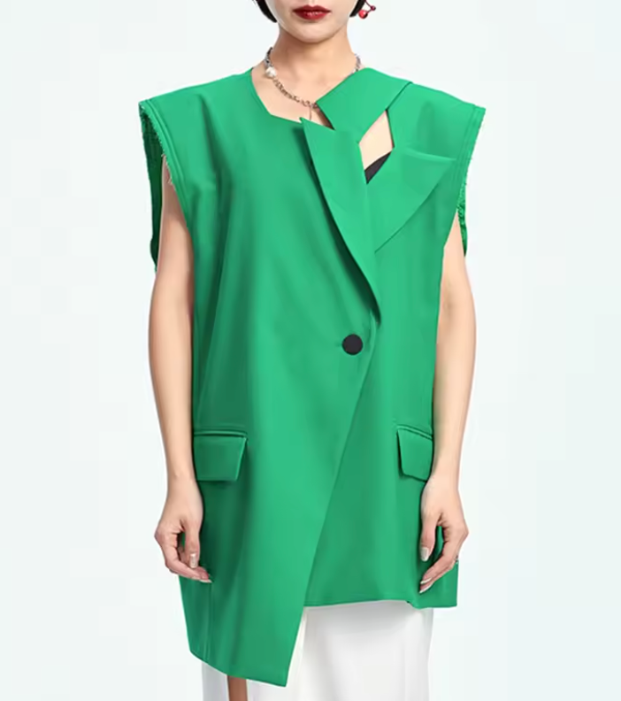 asymmetric sleeveless tailored blazer – EMERALD