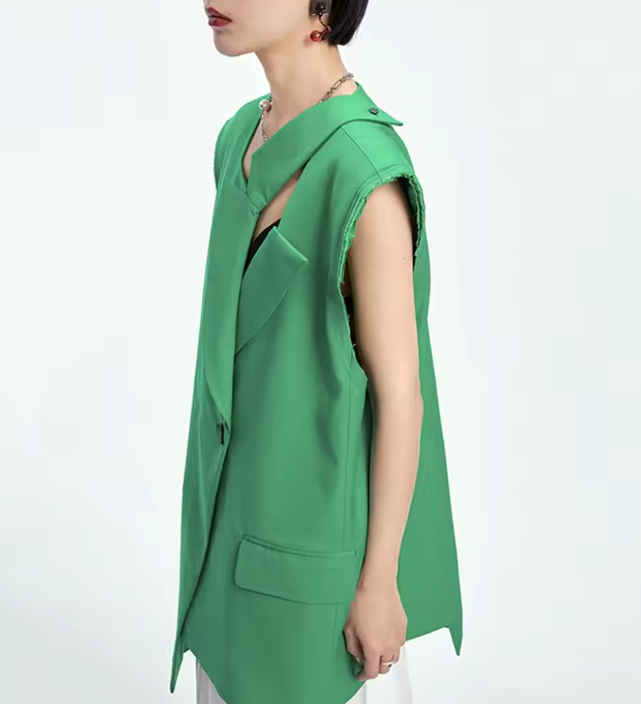 asymmetric sleeveless tailored blazer – EMERALD